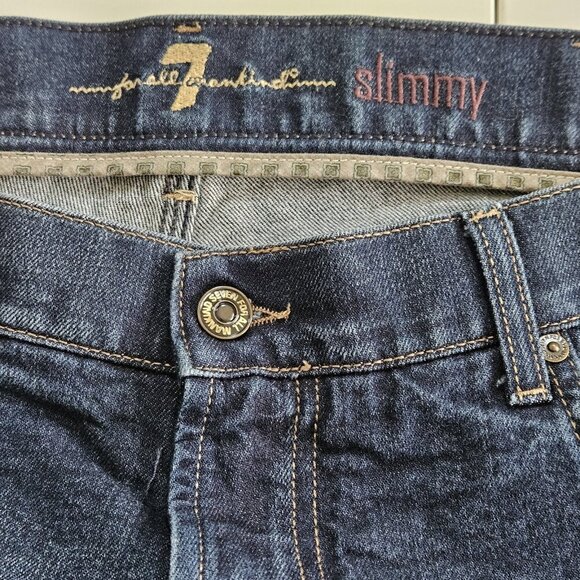 7 For All Mankind Jeans Mens 40x32 Dark Blue Slimmy SMSU980FY Denim Western Boho - Picture 3 of 16